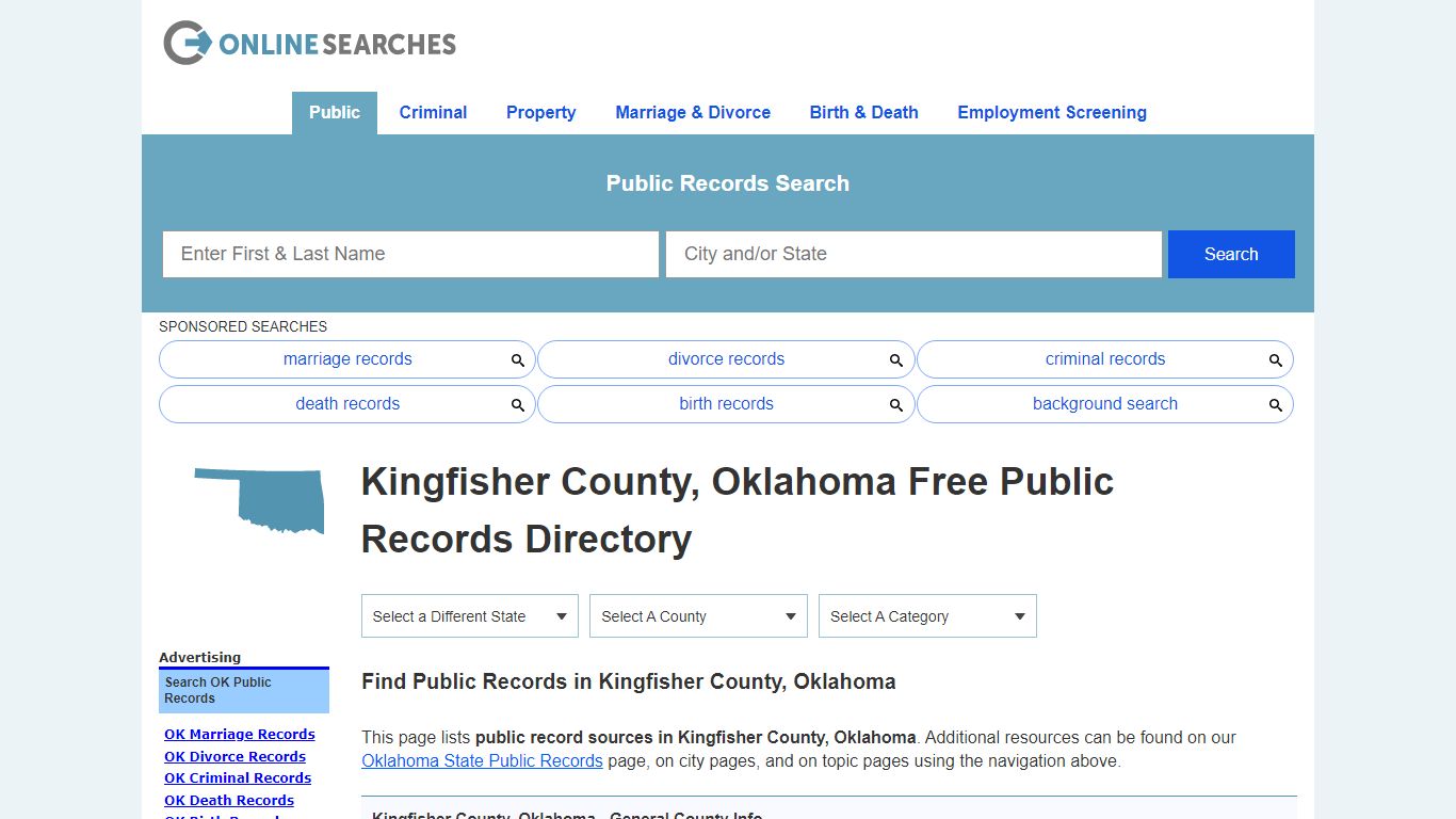 Kingfisher County, Oklahoma Public Records Directory